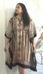 Print mix elasticated kaftan dress